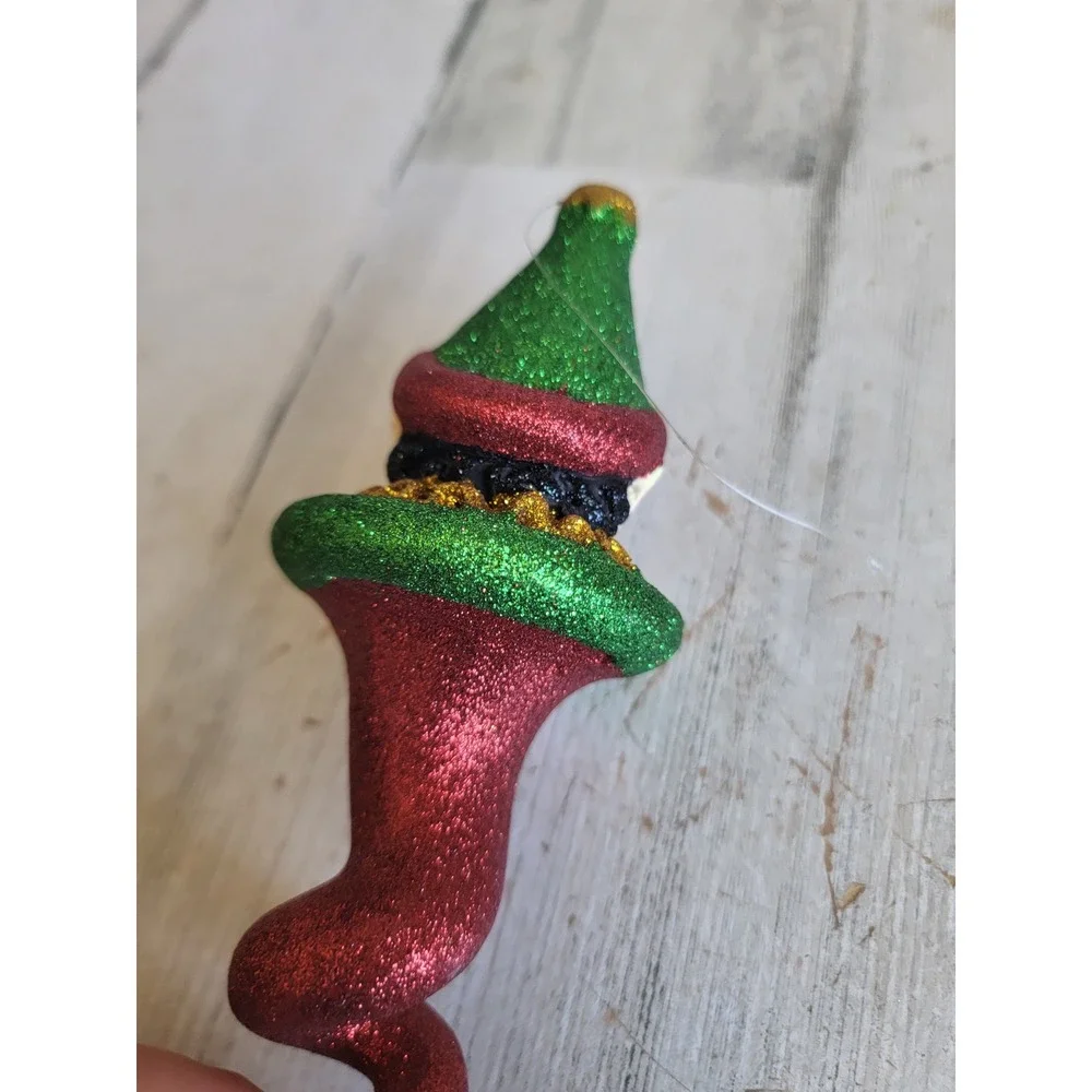 Vintage dept 56 glitter elf Santa helper twist abstract ornament Xmas cork